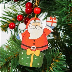 Подвеска новогодняя «Дед мороз с подарочками», дерево