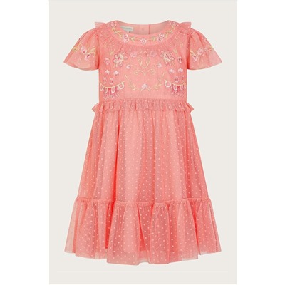 Monsoon Baby Pink Josephine Embroidered Dress