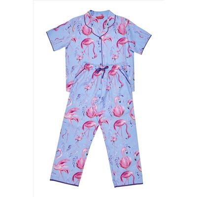 Minijammies Blue Flamingo Print Short Sleeve Pyjamas Set