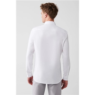 Белая рубашка из 100% хлопка, застегивающаяся на пуговицы снизу, воротник Dobby Slim Fit