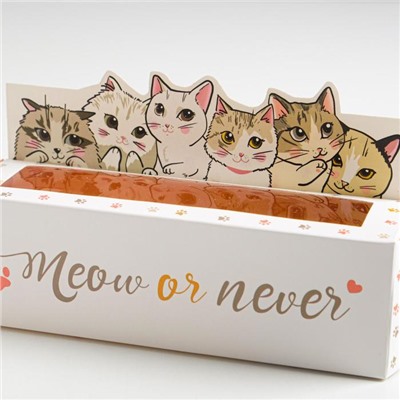 Коробка для макарун кондитерская, упаковка «Meow or never», 18 х 5,5 х 5,5 см