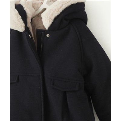 DUFFLE COAT BÉBÉ FILLE BLEU MARINE BRILLANTE EN REMBOURRAGE RECYCLÉ