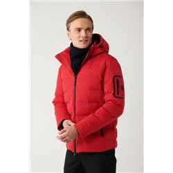 Красная куртка-пуховик с гусиным пухом, водоотталкивающая, ветрозащитная, с термометром, со съемным капюшоном, удобная посадка