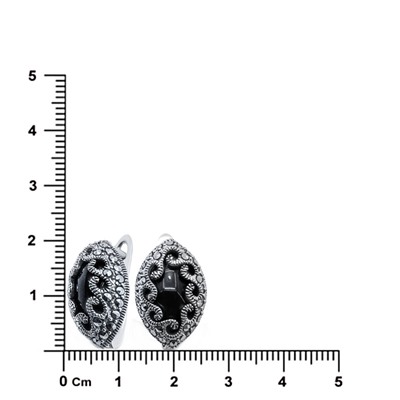Серебряные серьги с ониксом и марказитом