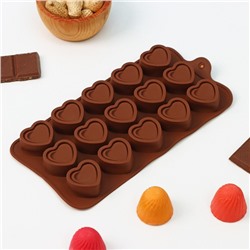 Форма для конфет и шоколада Доляна «Сердце», силикон, 21×10×1,5 см, 15 ячеек (2,9×2,7 см), цвет коричневый