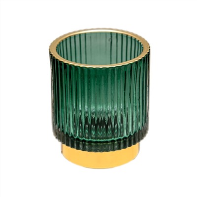 Декоративный подсвечник из цветного рельефного стекла 7x7x8 см, зеленый, золотой
