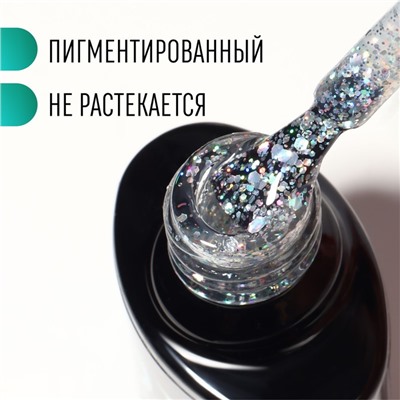 Гель лак для ногтей, «GLITTER FLASH», 3-х фазный, 8мл, LED/UV, цвет прозрачный/голографический (03)