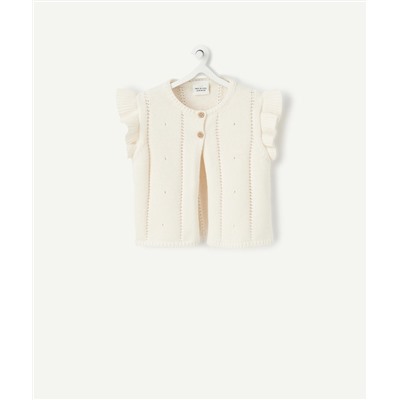 GILET ROSE EN TRICOT BÉBÉ FILLE AVEC MANCHES VOLANTÉES