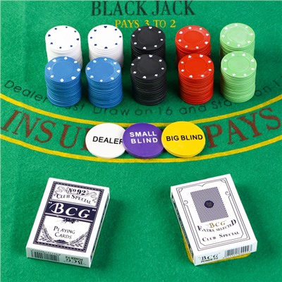 Покер, набор для игры (карты 2 колоды, фишки 200 шт.), без номинала, 60 х 90 см
