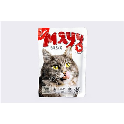 Влажный корм для кошек «Мяуч Basic» кусочки в соусе с говядиной, 85 г