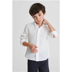 Белая рубашка современного кроя без карманов из 100% льна для мальчика whitelinenkids887624