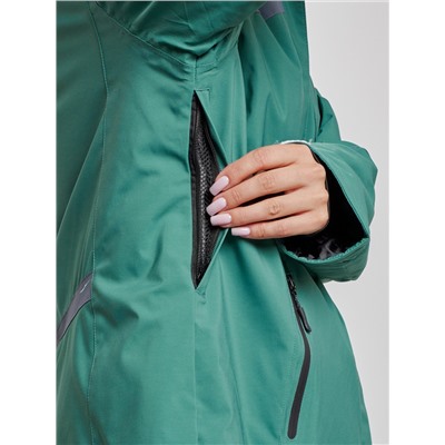 Горнолыжный костюм женский большого размера зимний зеленого цвета 03382Z