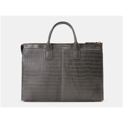 Серый кожаный мужской портфель из натуральной кожи «PF0023 Gray Croco»