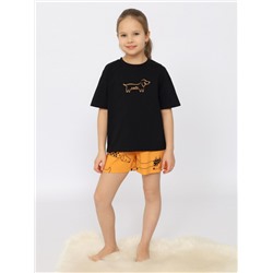 CSJG 50172-22 Пижама для девочки (футболка, шорты),черный