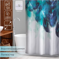 Штора для ванны Доляна «Перья», с люверсами, 180×180 см, полиэстер