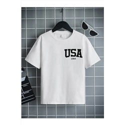 VASK Унисекс Удобная посадка Хлопковая белая детская футболка с принтом KIDS-USA-SMALL-CHEST-