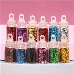 Блёстки для декора «Сияние», набор 12 бутылочек, крупные, разноцветные