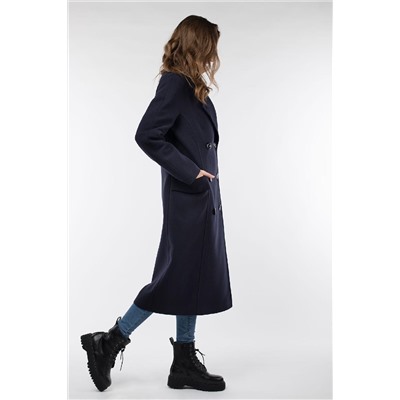 01-08804 Пальто женское демисезонное (пояс) Пальтовая ткань темно-синий