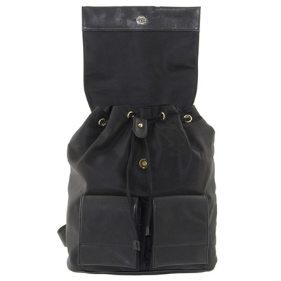 Рюкзак натуральная кожа с плащевой Оксфорд, с карманами и клапаном LMR 22629-1j, черный