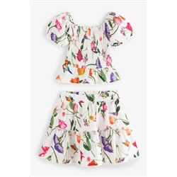 Baker by Ted Baker White Floral Shirred Top and Skirt Set