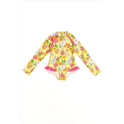 Nicole Miller Yellow Floral Long Sleeves Rash Guard