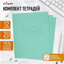 Комплект тетрадей из 20 штук, 12 листов в косую линию КПК "Зелёная обложка", блок №2, белизна 75% (серые листы)