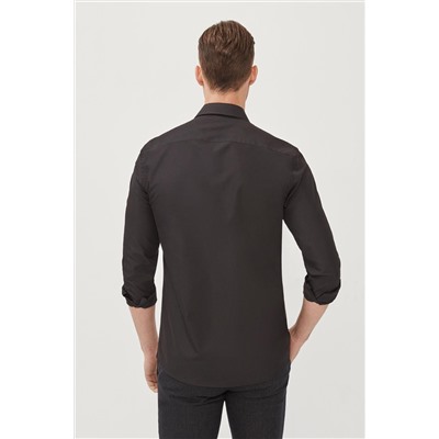 Черная классическая рубашка с классическим воротником, легко гладимая хлопковая приталенная рубашка с подарочной коробкой/черные духи, 20 мл