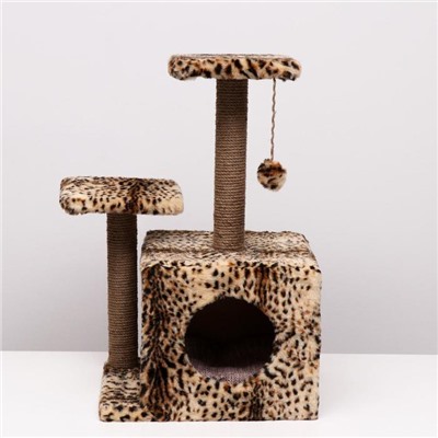 Домик для кошек с когтеточкой, квадратный, 3х-этажный, 45 × 47 × 75 см, леопард