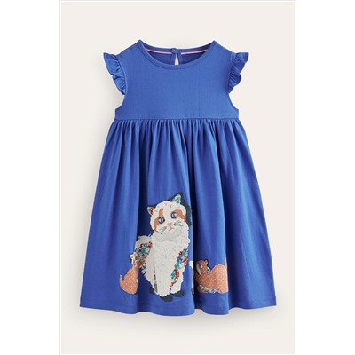 Boden Frill Sleeve Appliqué Dress