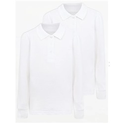 White Girls Scallop Long Sleeve School Polo 2 Pack