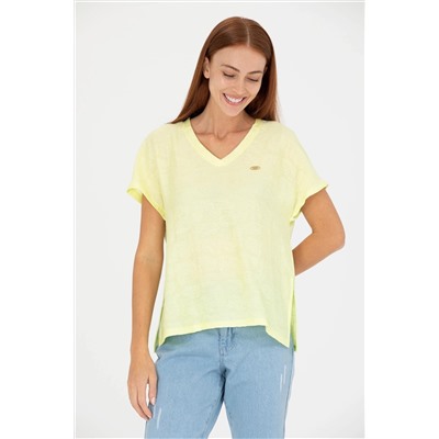 Женская светло-желтая футболка с v-образным вырезом Неожиданная скидка в корзине