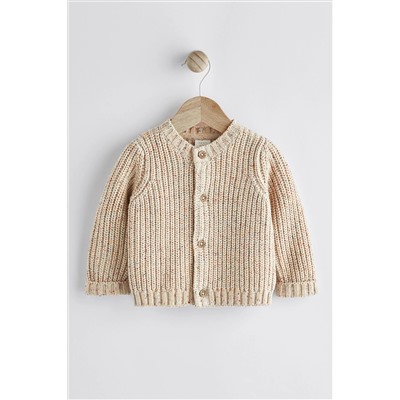 Brown Chunky Knitted Embroidered Baby Cardigan