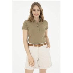Женская базовая футболка цвета хаки с воротником-поло Неожиданная скидка в корзине