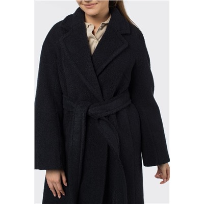 02-3122 Пальто женское утепленное (пояс) вареная шерсть темно-синий