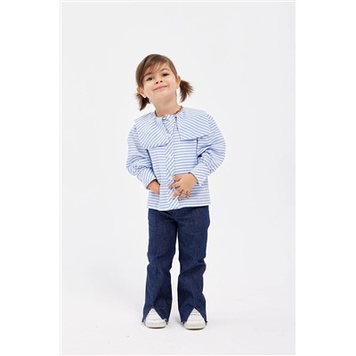 Детская рубашка в полоску с квадратным воротником синяя FHK22-23SKBBK018