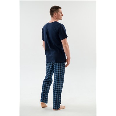 Пижама мужская из футболки с коротким рукавом и брюк из кулирки Генри темно-синий макси
