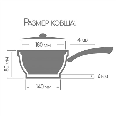 Ковш с тефлоновым покрытием 1,5л, д18см "Гранит", h8см, s0,4см, ручка из термостойкого пластика (Россия)