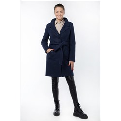 02-2922 Пальто женское утепленное (пояс) валяная шерсть сине-черный