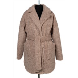 02-3197 Пальто женское утепленное (пояс) Букле/Искусственный мех бежево-розовый