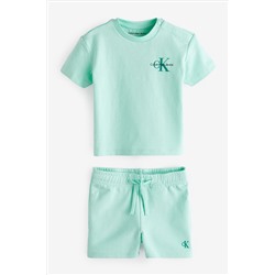 Calvin Klein Blue Monogram Logo T-Shirt Shorts Set