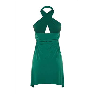 Мини-вязаное пляжное платье цвета хаки с вырезом/окном TBESS23EL00157