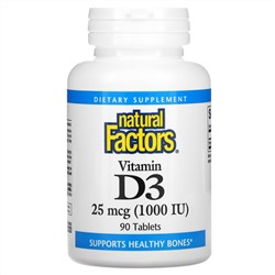 Natural Factors, витаминD3, 25мкг (1000МЕ), 90таблеток