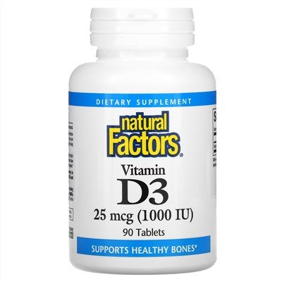 Natural Factors, витаминD3, 25мкг (1000МЕ), 90таблеток