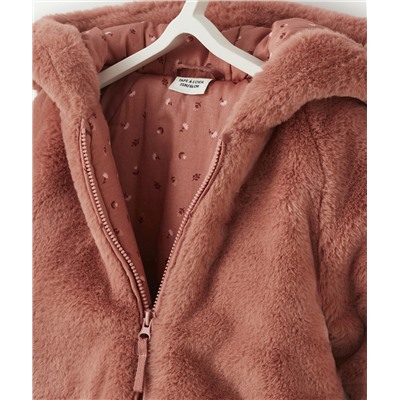 MANTEAU EN FAUSSE FOURRURE ROSE POUDRÉE BÉBÉ FILLE