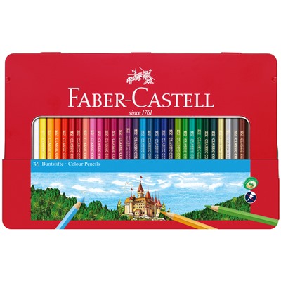 Карандаши цветные Faber-Castell "Замок", 36цв., шестигр., заточ., метал. кор.