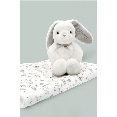 Babyblooms Grey Personalised Bunny With Snuggle Wrap Gift