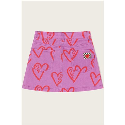 Monsoon Purple Heart Print Denim Skirt