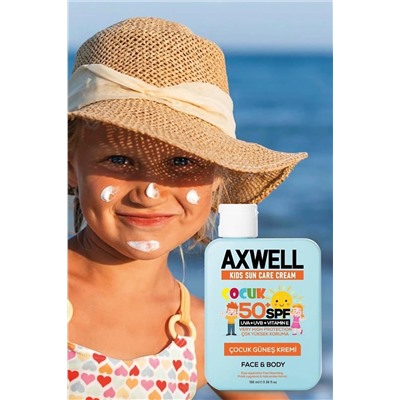 AXWELL Kids Sun Cream Çocuk Güneş Kremi Çok Yüksek Koruma + Vitamin E Spf 50+ 100ml  детский солнцезащитный крем