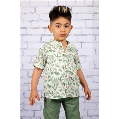 Рубашка из ткани шиле с круглым вырезом для мальчика с рисунком сафари 231M3ZNB81