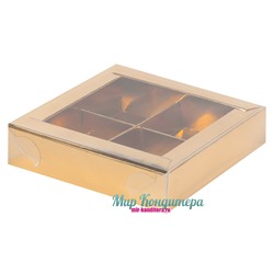 Коробка для конфет на 4 шт Золото с пластиковой крышкой 120х120х30 мм